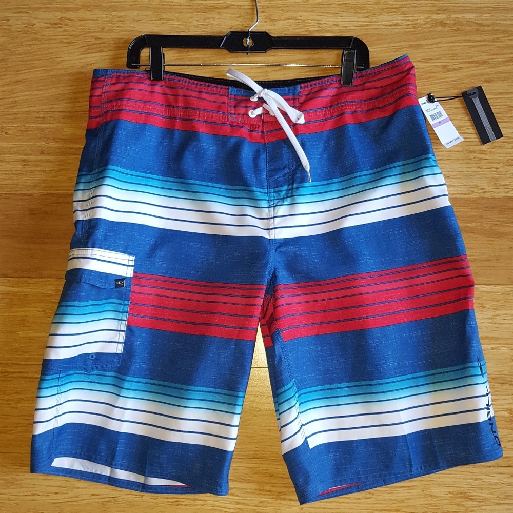 O'Neill Swim Surf Board Shorts Stripe Blue Sz 38